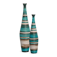 Vasos Decorativos com Textura Azul e Palha